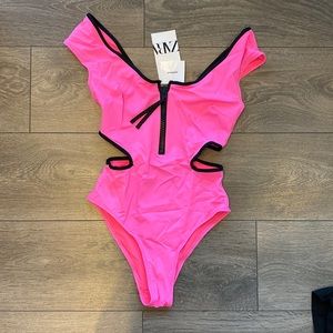 Neon pink cut-out swimsuit